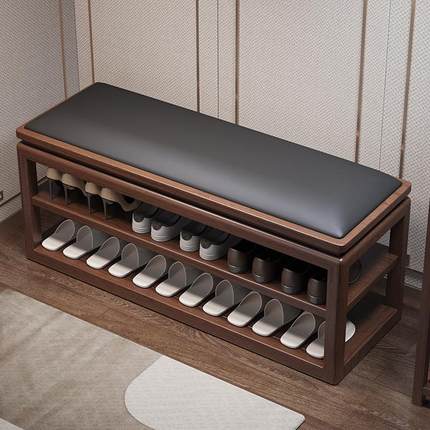全实木换鞋凳家用门口新中式入门鞋柜一体可坐穿鞋凳多层入户基通