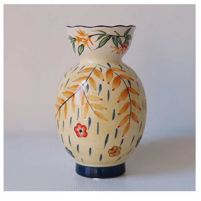 欧美田园风陶瓷手绘花瓶现代轻奢北欧插花花器客厅样板间家居装饰