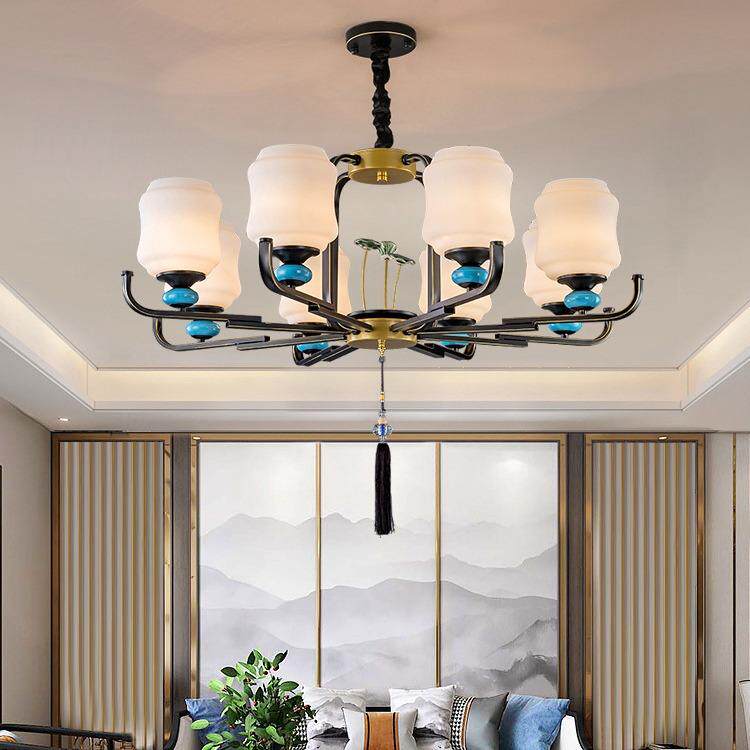 led中式吊灯大气客厅吊灯古典现代简约别墅复式楼复古中国风灯具