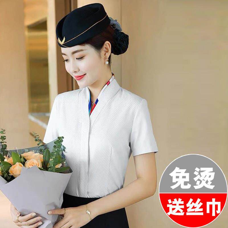 空姐V领衬衫套装女新款时尚气质修身空乘面试衬衫制服前台工作服