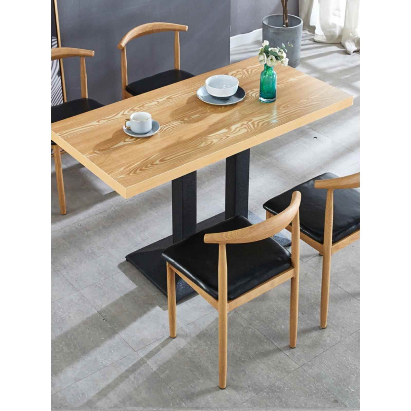 快餐桌椅组合简约彷实木铁艺牛角椅小吃奶茶甜品饭店商用餐饮桌椅