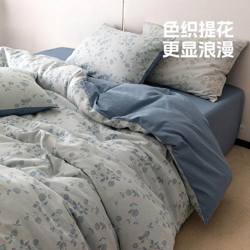新款中国风提花水洗棉床单四件套全棉纯棉色织被套四季款床上用品