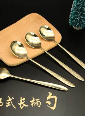 韩式铜勺子纯铜家用调羹长柄勺子拌饭西餐勺加厚创意大号勺手工勺