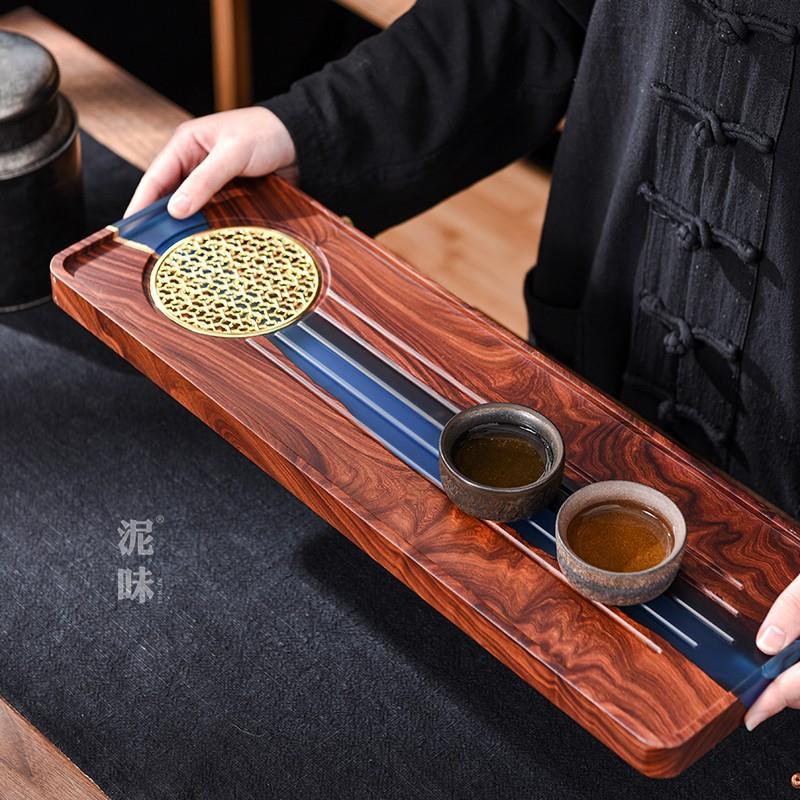 树脂小叶红檀实木盘茶盘长方形大号家用排水干泡茶台茶具托盘木盘