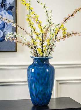 孔雀蓝琉璃厚实玻璃花瓶摆件客厅插花客厅玄关样板间售楼部花器