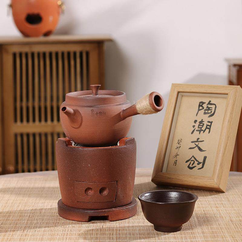 潮州古陶坊烧水茶具陈腐老岩泥大口砂铫陶壶煮水煮茶