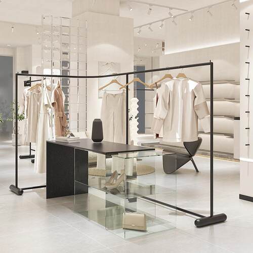 新款直销服装店中岛展示架落地式转角挂衣杆货架男女装店黑色加粗