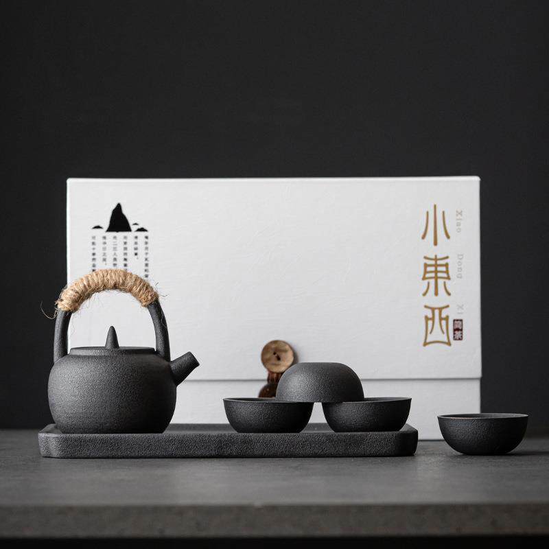 小东西一壶四杯干泡套装黑陶提梁壶茶杯陶瓷干泡盘整套家用茶具