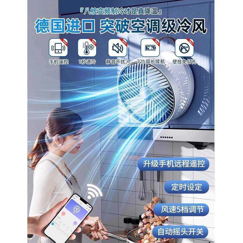 壁扇挂壁式电风扇小型壁挂式厨房卫生间厕所专用台式充电款冷风扇