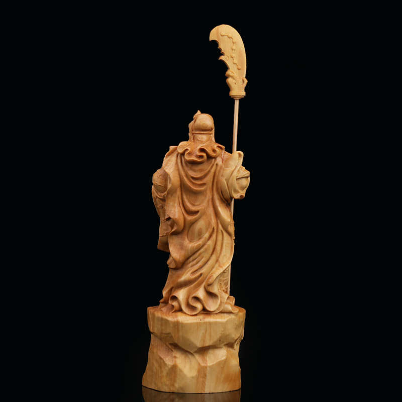 厂家批发代发黄杨木雕立刀关公武财神神像木质摆件车载工艺品