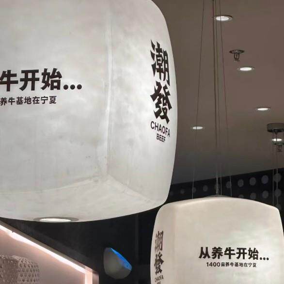 中式潮发餐厅吊灯设计师印字餐桌带射灯个性潮汕牛肉火锅店树脂灯