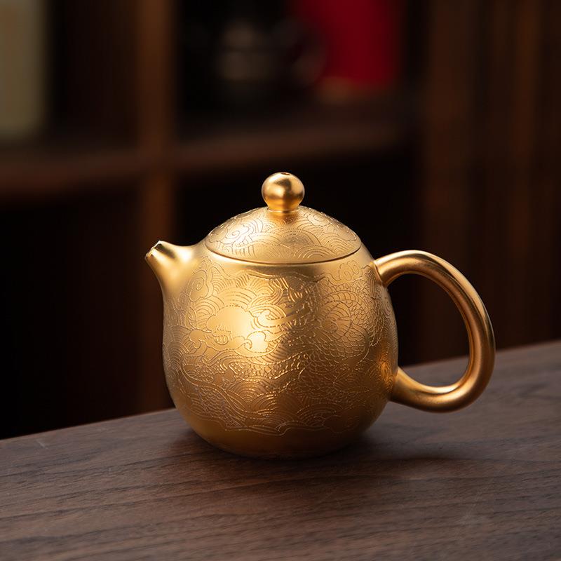 德化陶瓷【茶壶】鱼跃龙门170ml/羊脂玉瓷/龙蛋壶/全瓷滤孔鎏金