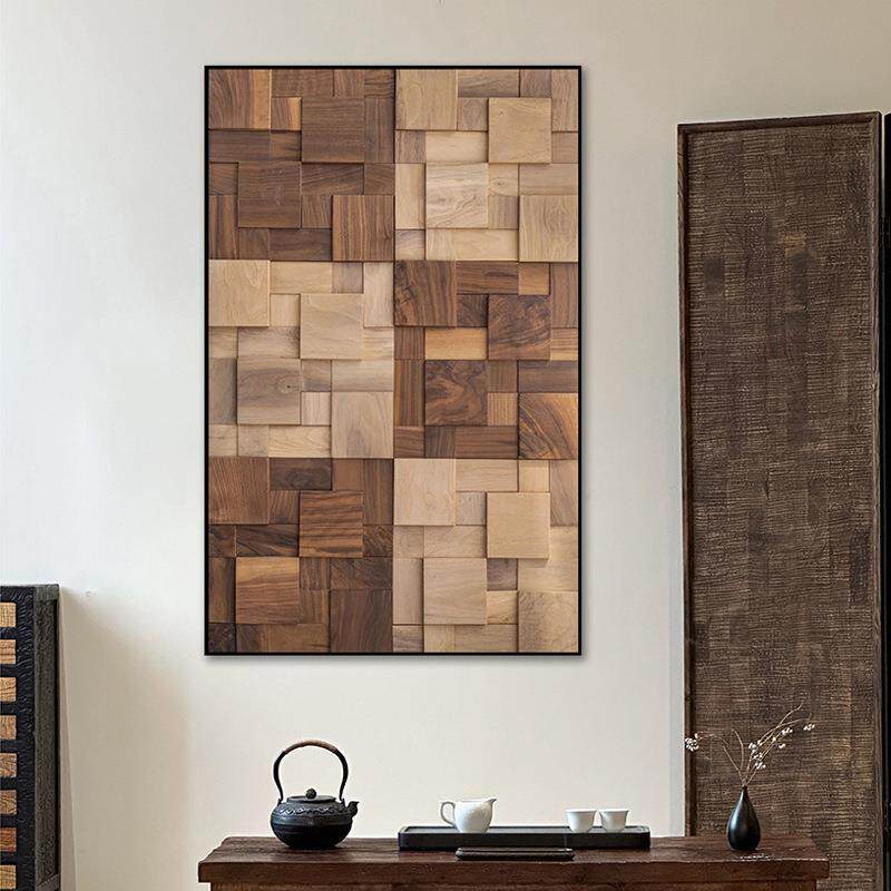 现代简约客厅沙发背景装饰画原木风走廊玄关壁画极简几何大幅挂画