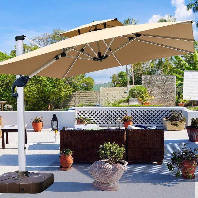 户外遮阳伞露天伞室外加厚庭院伞太阳能灯阳光伞咖啡厅移动遮阳棚