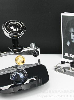 轻奢圆弧照相机水晶摆件别墅民宿客厅玄关样板房售楼部桌面工艺品