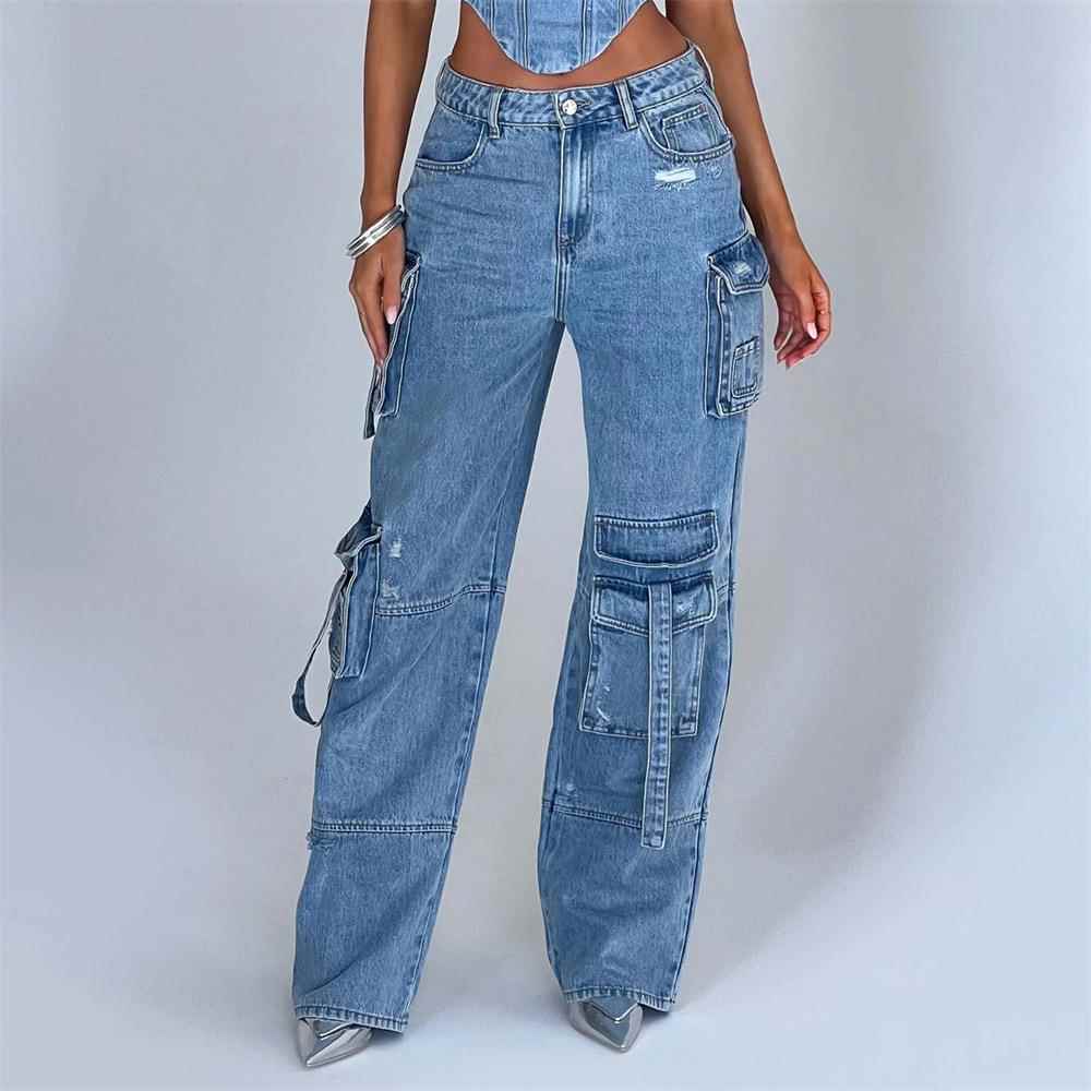 loose slim for three-dimensional pocket jeans drapey
