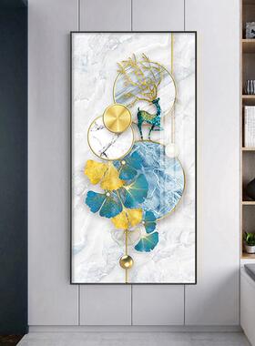 网红正对口的玄关画鱼门现代简约画抽象壁版画走廊过装道饰竖晶瓷