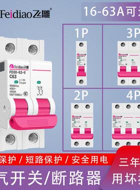 飞雕空气开关2P1P16A20A32A63A小型家用单双极断路器电闸刀空开