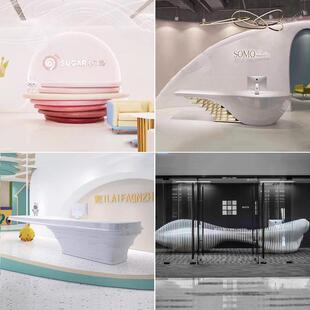 玻璃钢烤漆前台公司创意办公桌大堂接待台售楼部服务吧台收银吧台