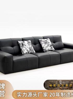意式极简高靠背真皮像素沙发sada新款现代客厅直排黑色真皮沙发