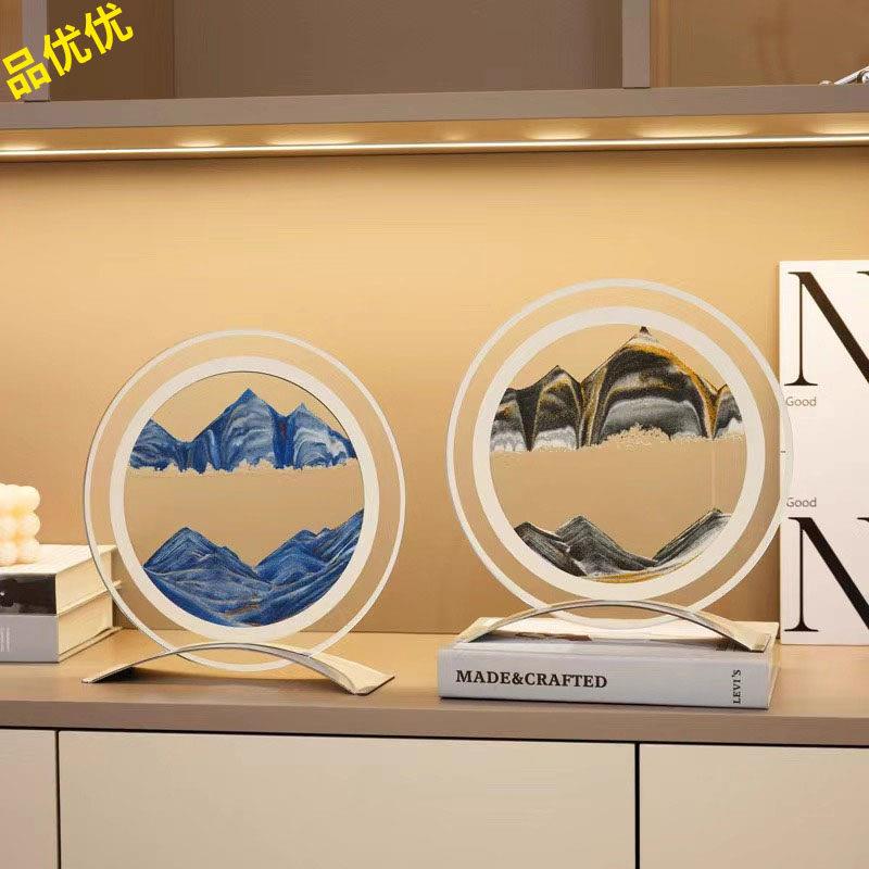 轻奢创意流沙画摆件办公室客厅沙漏高级感玻璃动态解压装饰品礼物