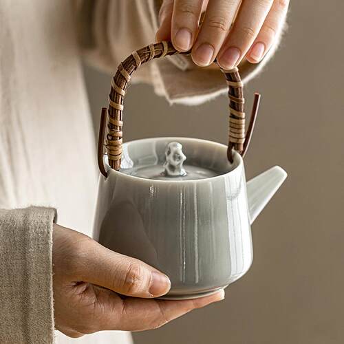 草木冰灰釉提梁壶茶壶现代简约陶瓷泡茶壶家用功夫茶具过滤分茶壶