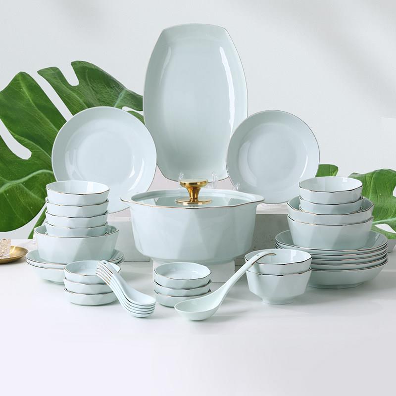 碗碟套装家用陶瓷抗菌餐具网红创意欧式金边加厚礼品送礼碗盘组合