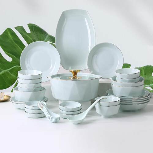 碗碟套装家用陶瓷抗菌餐具网红创意欧式金边加厚礼品送礼碗盘组合