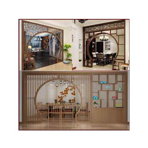 洞木雕仿古实木月门中式装花修KX6582格月亮门客厅屏风隔断圆拱门