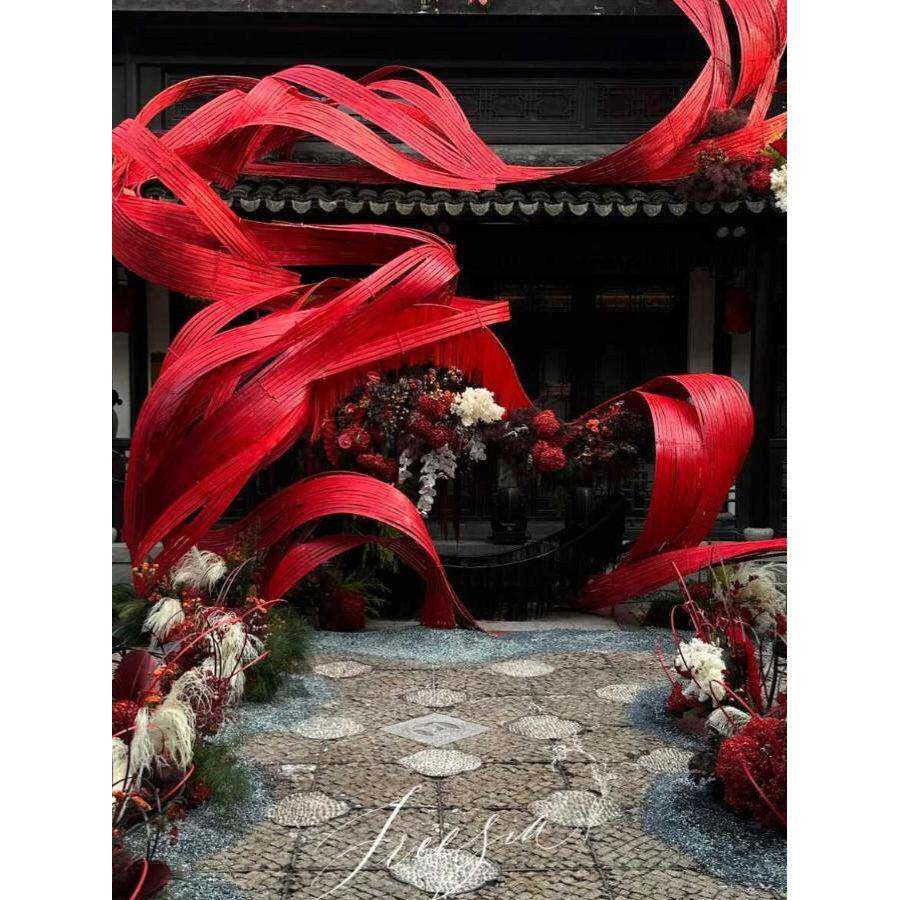 防水红色喷漆竹编竹排竹条民宿吊顶展厅装饰婚庆竹篾竹片造景道具