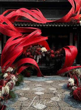 防水红色喷漆竹编竹排竹条民宿吊顶展厅装饰婚庆竹篾竹片造景道具