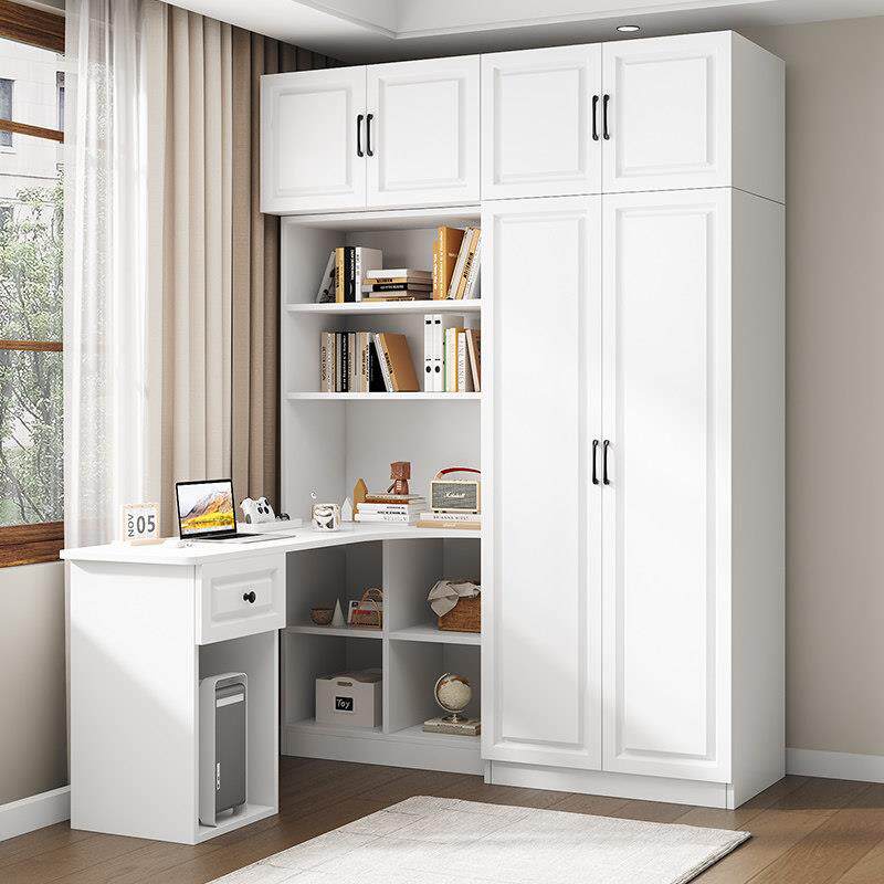 实木衣柜书桌一体连书柜书架组合儿童房转角学习桌电脑桌收纳柜