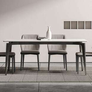 德利丰岩板餐桌不锈家小户型意式 8880长用方形餐桌椅钢简约 轻奢W