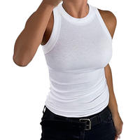 Plus Size Solid Ribbed Round Neck Tank Top Casual Style thumbnail 2