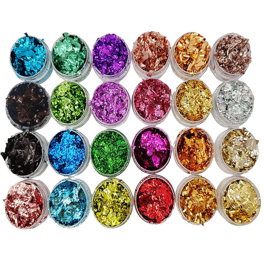 厂家直销供应12色/套彩色碎仿金箔套装 色彩丰富高亮易操作工艺