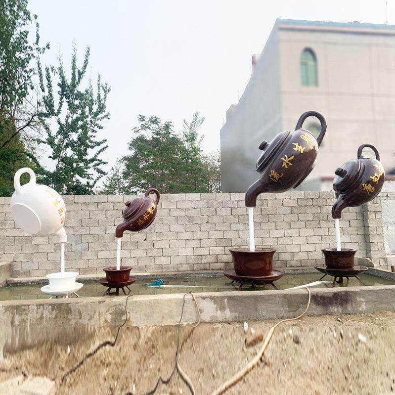 玻璃纤维悬空流水天壶喷泉大茶壶雕塑户外景观大型装饰茶园摆件定