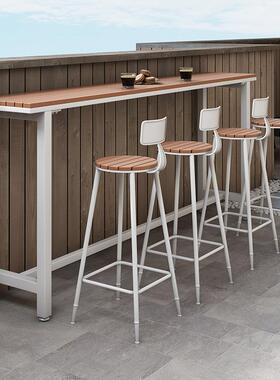 现天吧台桌阳EEE台靠墙休闲庭院奶茶店吧桌代外塑木高脚桌椅户露