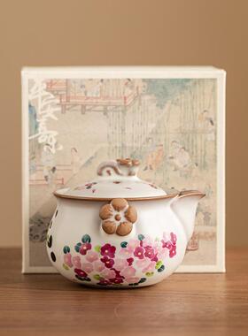 猪油冻熊猫茶壶单壶开汝窑可手抓壶中24JS08-0式档家高用片女士茶