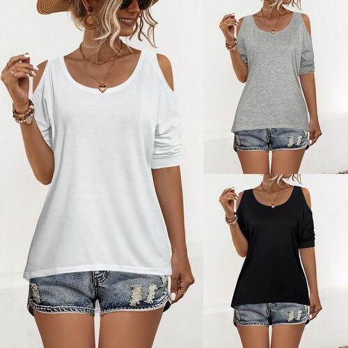 minimalist loose casual off shoulder women top 纯色女上衣
