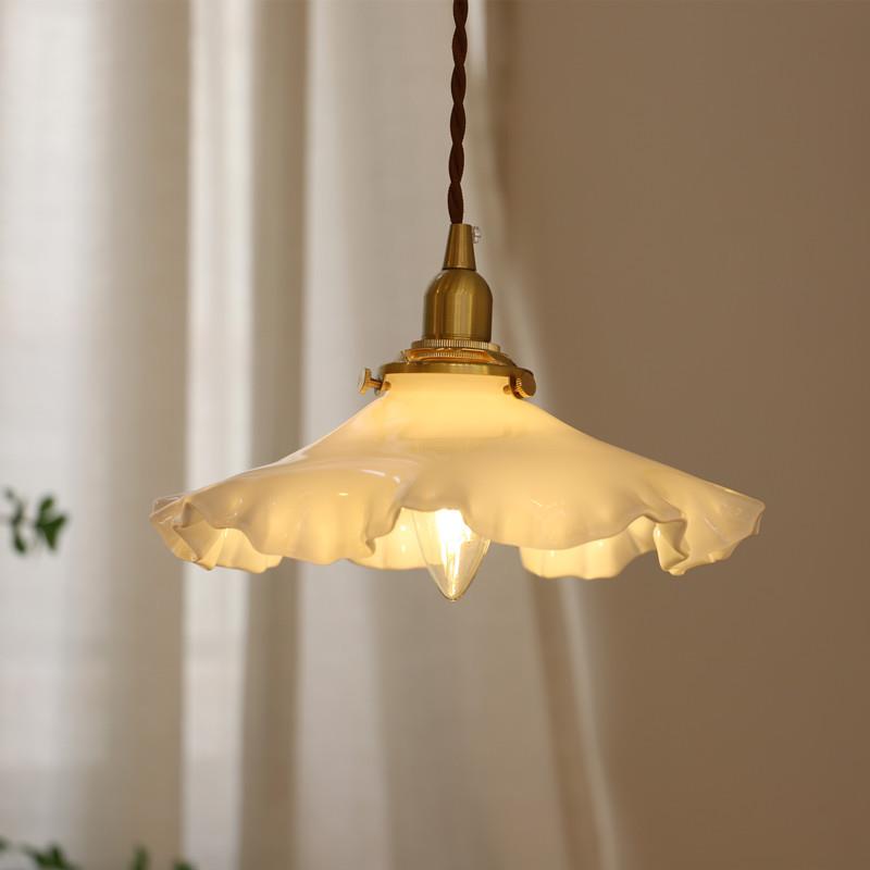 迪格雅法式复古现代全铜玻璃小吊灯 日式餐厅吧台床头玄关吊灯