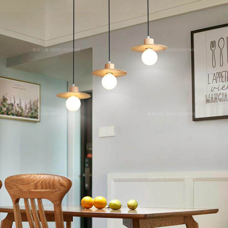 日式实木吊灯三头餐厅吊灯设计师创意酒吧吧台咖啡厅吊灯圆形吊灯