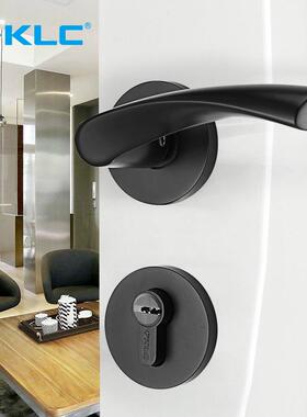 静式音门锁通用锁具家装现代室内卧室把房美黑色房间锁门具LMI木