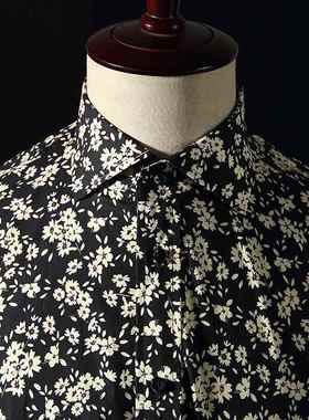 GEVES CHA菊RLYYAIES波斯碎花印花图案男士纯棉长袖休闲衬衫花男