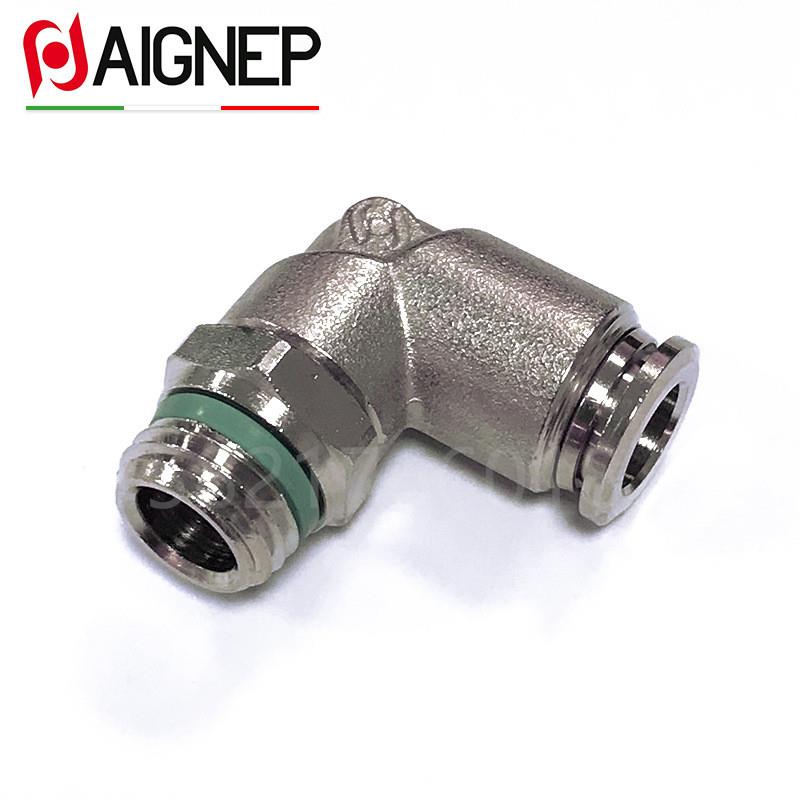 安耐快插接头铜镀镍可旋转外螺纹直角气动接头 40111/6V AIGNEP