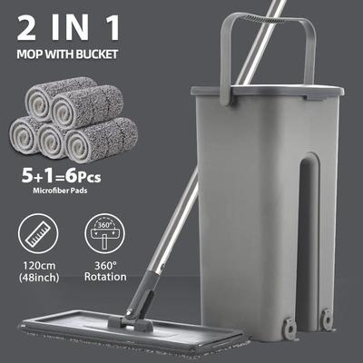 Hand Free Flat Floor Mop And Bucket Set For Professional Hom