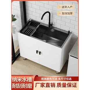 家用厨房不锈钢洗菜盆一体柜单双水槽阳台洗碗池出租房水盆带橱柜