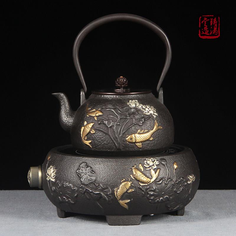手工铸铁黑晶炉烧水泡茶壶煮茶炉家用煮茶器养生无涂层铸铁壶套装