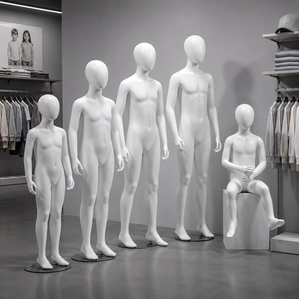 哑光儿童模特服装人偶坐模童装店橱窗道具女青少年大童展示架全身