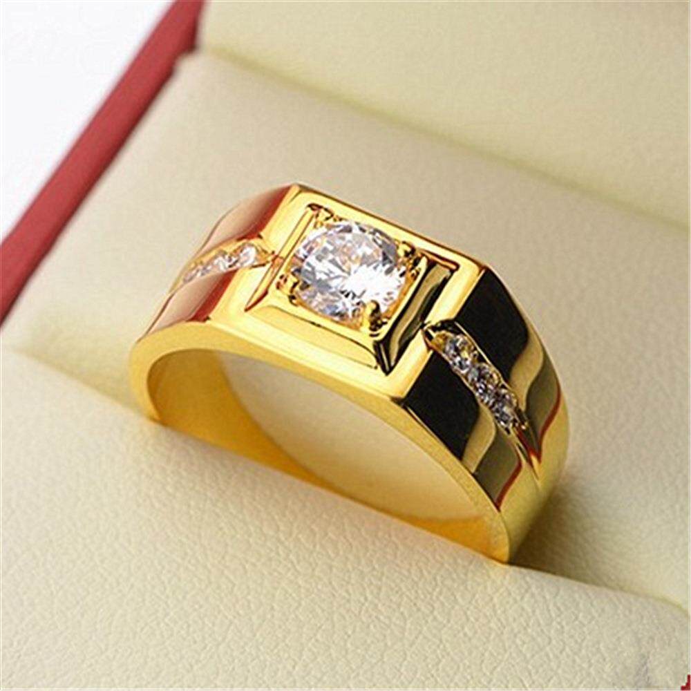 wish经典镀金戒指潮人男士霸气指环时尚三连锆石首饰钻戒