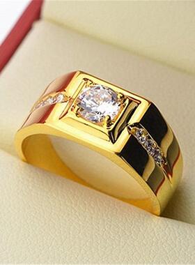 wish经典镀金戒指潮人男士霸气指环时尚三连锆石首饰钻戒